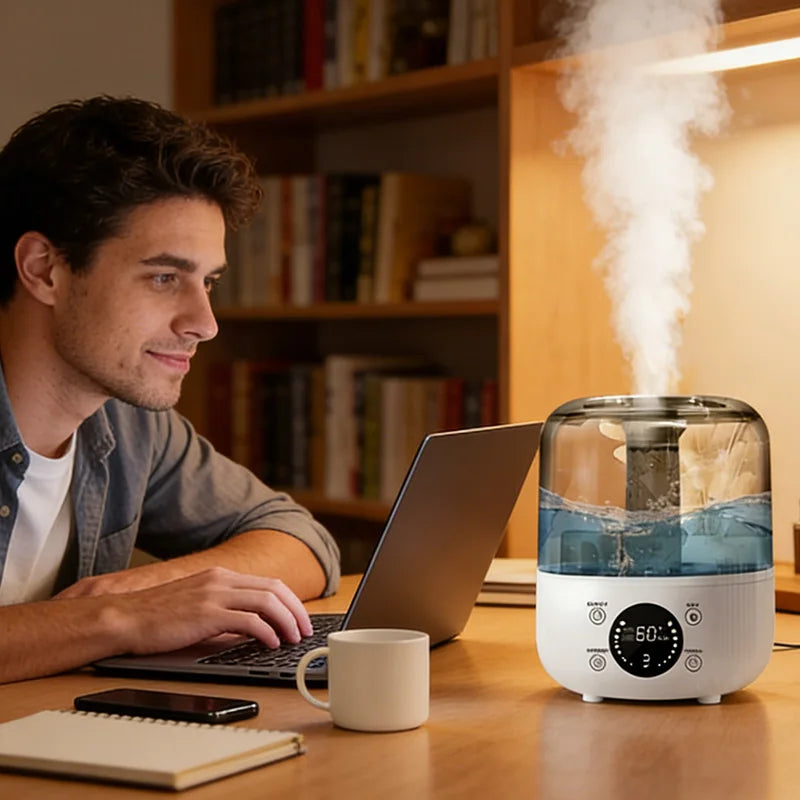 3000Ml Smart Air Humidifier with Dual Mist Output: Essential Oil Aroma Diffuser for Home & Office, Equipped with Adjustable Fog