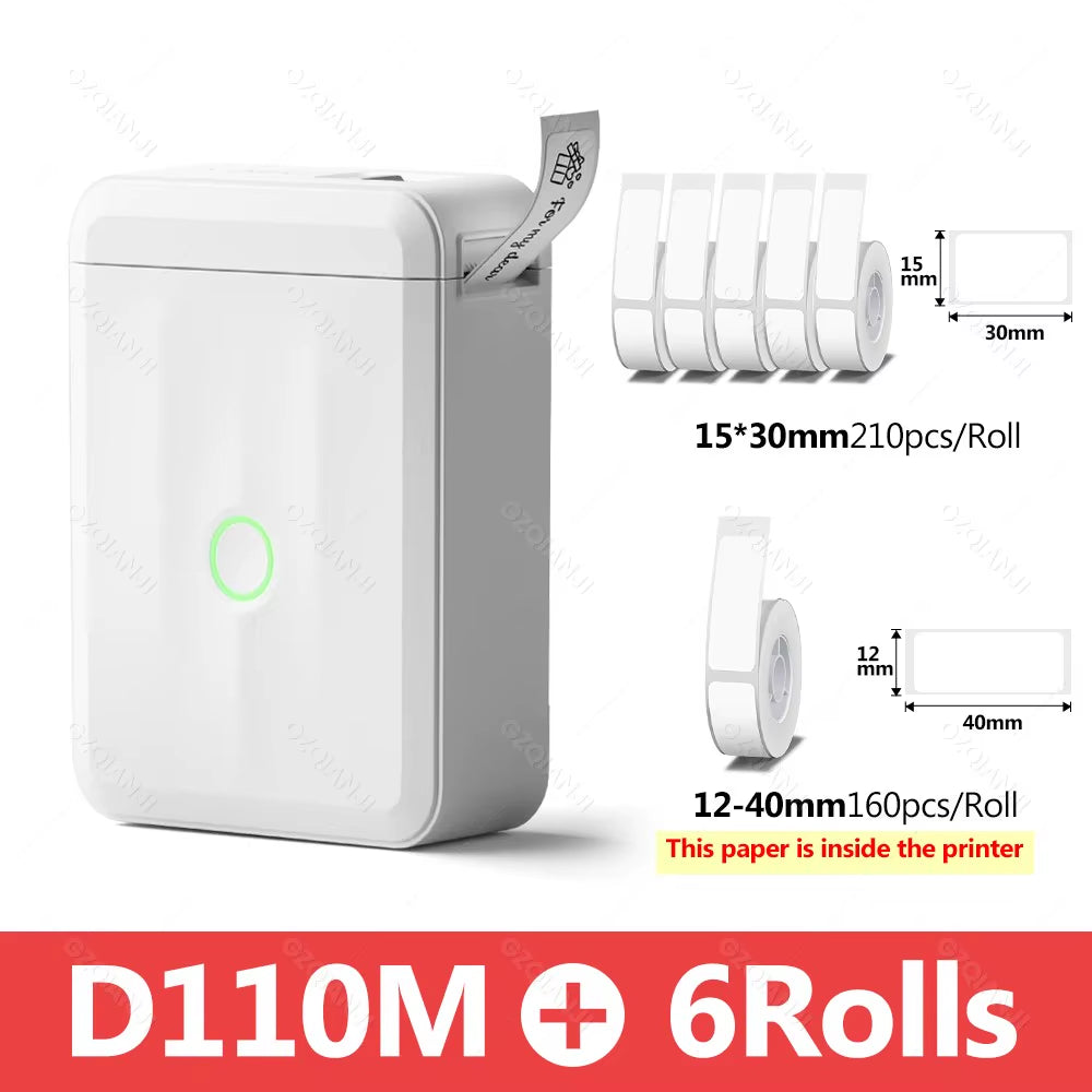D110 Smart Portable Label Printer Mini Pocket Thermal Sticker Maker Self-Adhesive Label Papers for Office Home USE