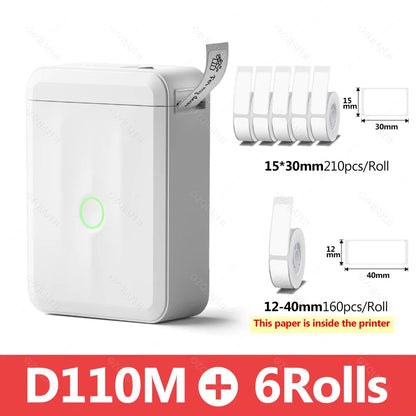 D110 Smart Portable Label Printer Mini Pocket Thermal Sticker Maker Self-Adhesive Label Papers for Office Home USE