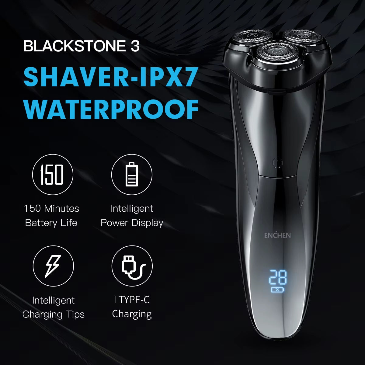 Electric Shaver 3D Blackstone 3 IPX7 Waterproof Razor Wet and Dry Dual Use Face Beard Battery Digital Display for Men