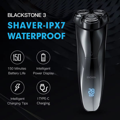 Electric Shaver 3D Blackstone 3 IPX7 Waterproof Razor Wet and Dry Dual Use Face Beard Battery Digital Display for Men