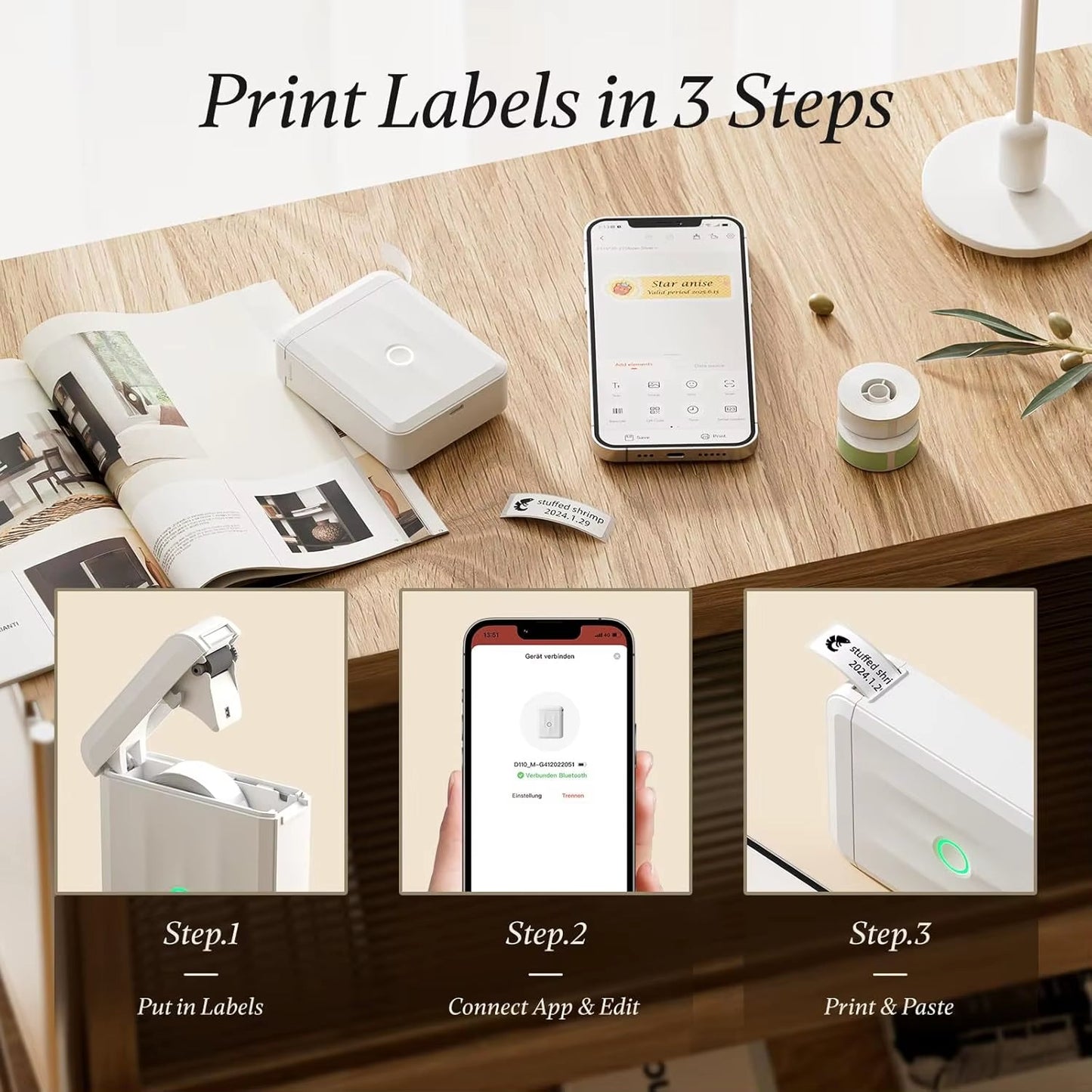 D110 Smart Portable Label Printer Mini Pocket Thermal Sticker Maker Self-Adhesive Label Papers for Office Home USE