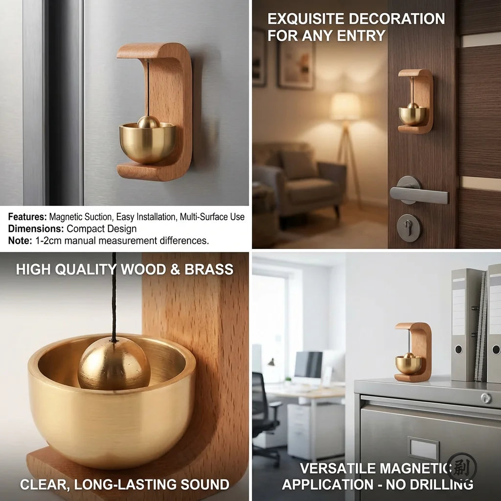 1PC Brass Doorbell Reminder Wind Chime C-Shaped Magnetic Suction Home Car Decoration Unique Housewarming Gift