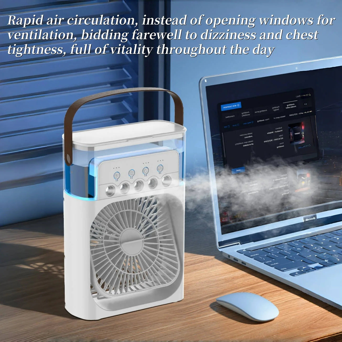 Three-In-One Portable Cooling Fan with 7-Color LED Night Light and 5-Hole Humidifier for Office Home Outdoor