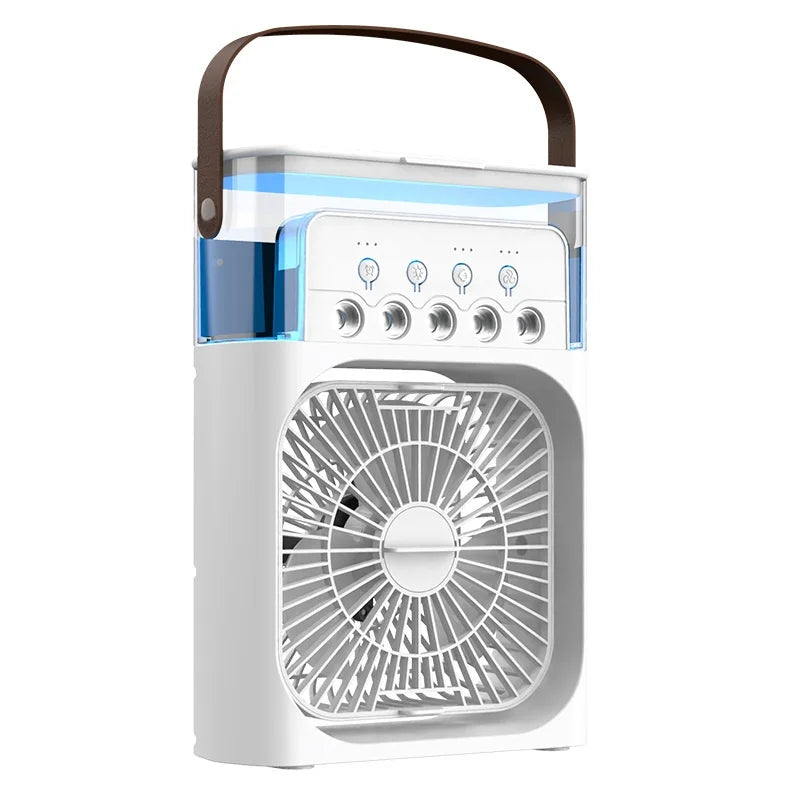 Three-In-One Portable Cooling Fan with 7-Color LED Night Light and 5-Hole Humidifier for Office Home Outdoor