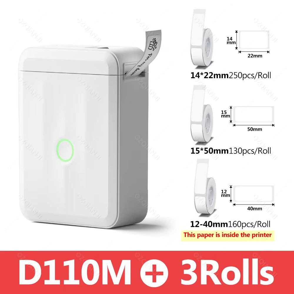 D110 Smart Portable Label Printer Mini Pocket Thermal Sticker Maker Self-Adhesive Label Papers for Office Home USE