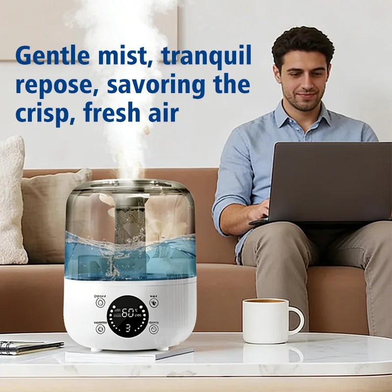 3000Ml Smart Air Humidifier with Dual Mist Output: Essential Oil Aroma Diffuser for Home & Office, Equipped with Adjustable Fog
