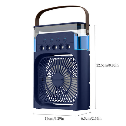 Three-In-One Portable Cooling Fan with 7-Color LED Night Light and 5-Hole Humidifier for Office Home Outdoor
